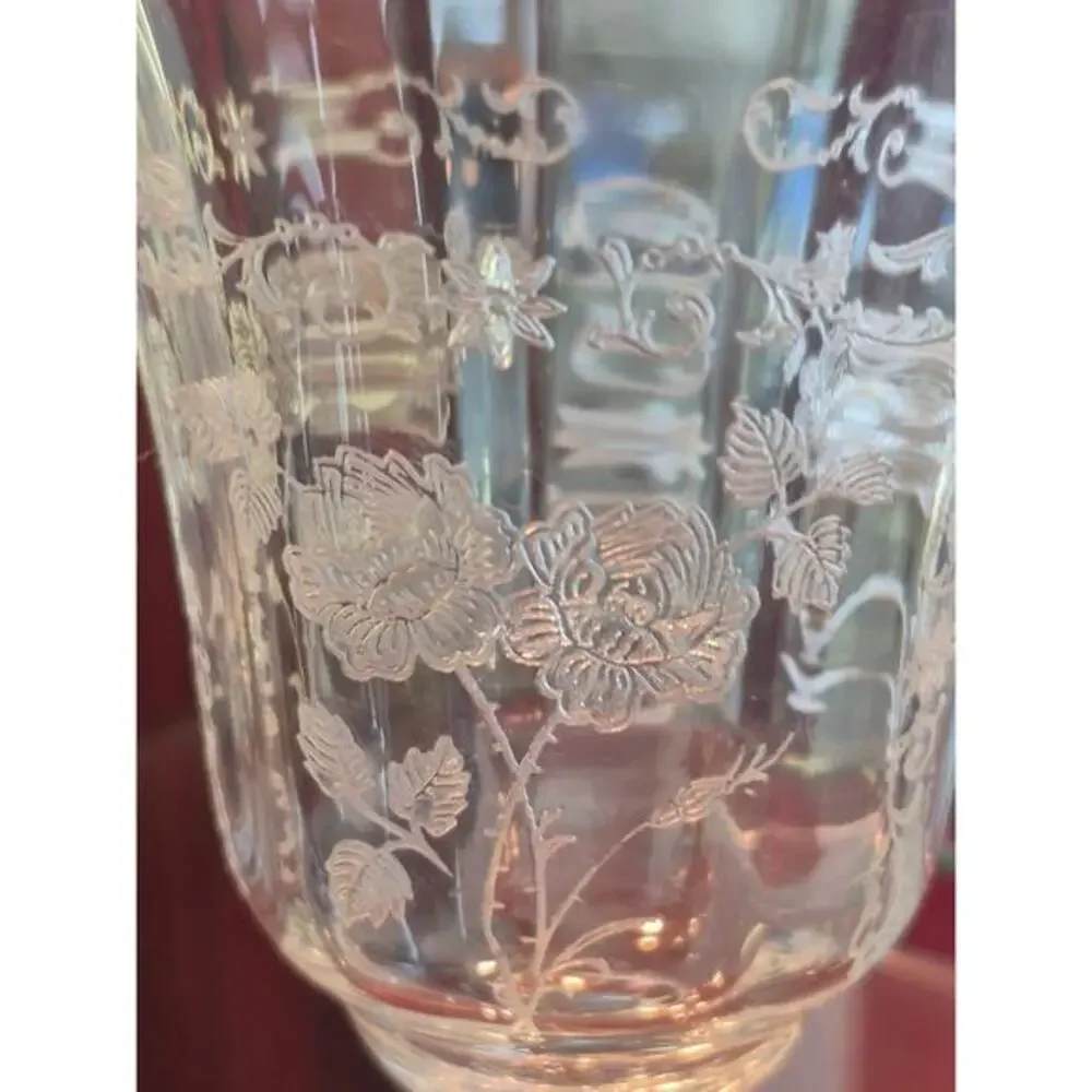 Fostoria Midnight Rose Water Glasses Etched Vintage Fine Quality 1933 Set of‎ 2